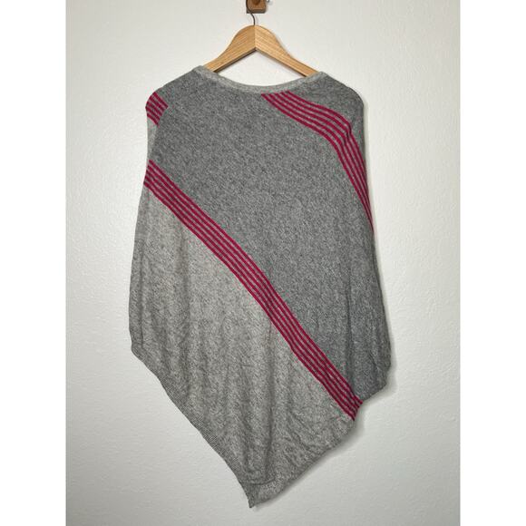 Cashmere Poncho Striped Pink Gray OS - Picture 3 of 3